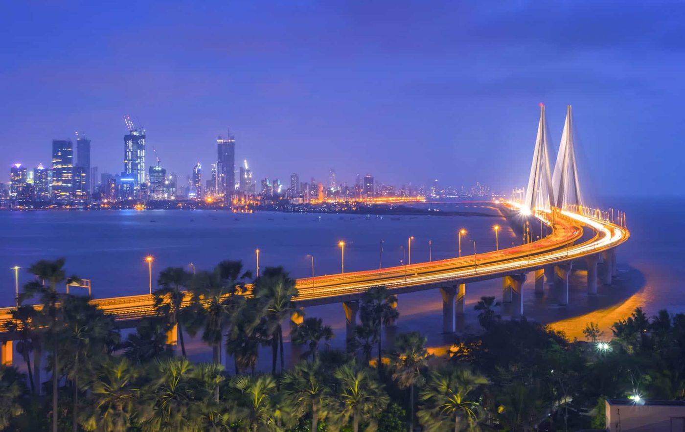 Marine Drive and the Bombay waterfront lit at night