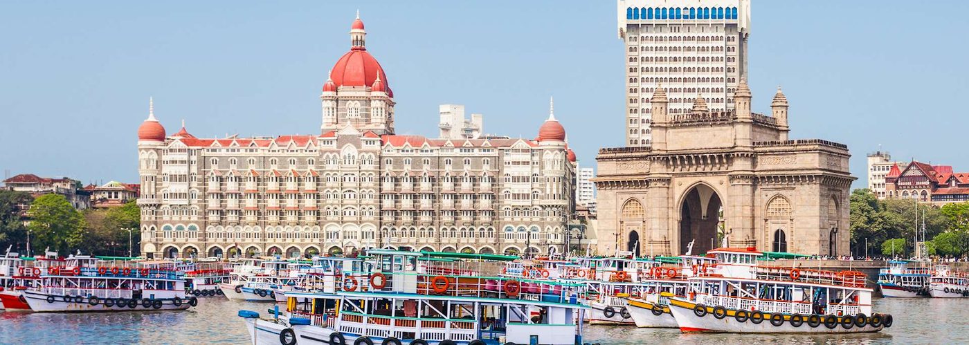 The Taj Mahal Palace and the Gateway of India above Mumbai harbour