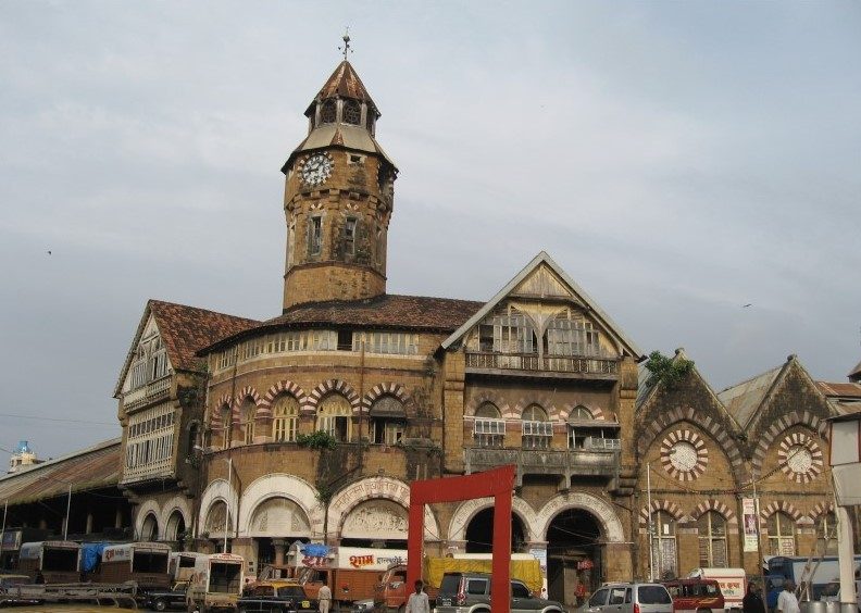 The clock tower and arcades of Bombay's old colonial market